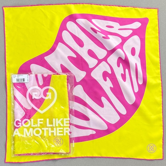 G/Fore Scarf ‘Mother Golfer’ Neon Yellow With Hot Pink 100% Silk-New in Package - Picture 8 of 8